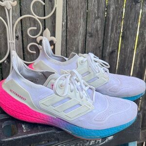 Adidas Women's Ultraboost 22 Sneakers in pink white and blue